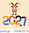 Year of the Goat 2027 Chinese New Year geometric abstract front-facing vector banner 143862275