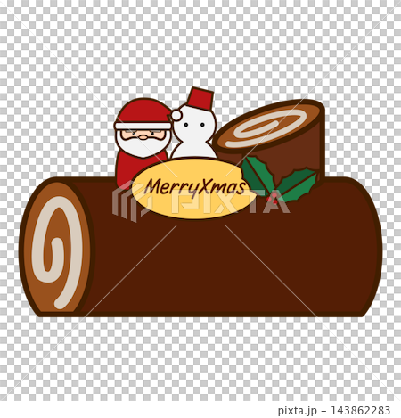 一幅聖誕蛋糕(Bûche de Noël)的插圖,上面裝飾著聖誕老人和雪人。 一幅聖誕蛋糕(Bûche de Noël)的插圖,上面裝飾著聖誕老人和雪人。 143862283