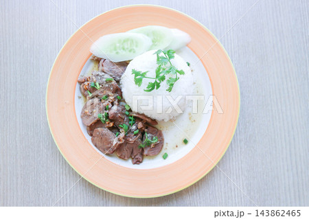 stir fried pork with garlic ,fried pork and rice or pork and rice or stew pork 143862465