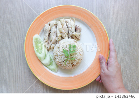 chicken rice or rice and boiled chicken , chicken and rice  or Chinese chicken rice 143862466