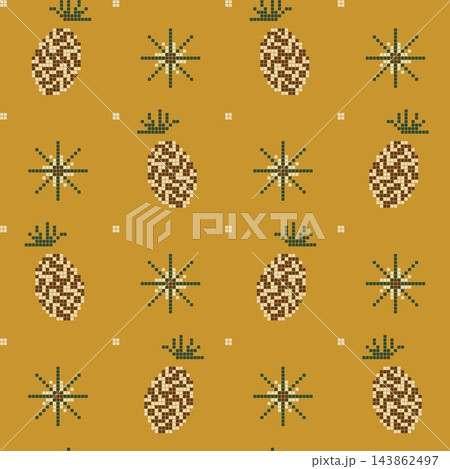 Pine cone and needle toss , needlepoint style in brown and forest green on mustard, Pine cone and needle toss , needlepoint style in brown and forest green on mustard, 143862497