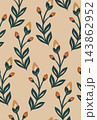 Vector decorative seamless pattern with plant stems and flowers. Folk art rustic botanical texture in pastel colors. 143862952