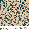 Vector decorative seamless pattern with plant stems. Folk art inspired rustic botanical texture 143862953