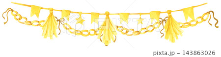 Bunting flags New Year decoration, elegant festive garland, hanging string ornament, cheerful holiday party banner, Christmas celebration, greeting card illustration Bunting flags New Year decoration, elegant festive garland, hanging string ornament, cheerful holiday party banner, Christmas celebration, greeting card illustration 143863026