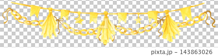 Bunting flags New Year decoration, elegant festive garland, hanging string ornament, cheerful holiday party banner, Christmas celebration, greeting card illustration Bunting flags New Year decoration, elegant festive garland, hanging string ornament, cheerful holiday party banner, Christmas celebration, greeting card illustration 143863026