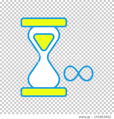 A simple icon featuring an hourglass and an infinity symbol. A simple icon featuring an hourglass and an infinity symbol. 143863602