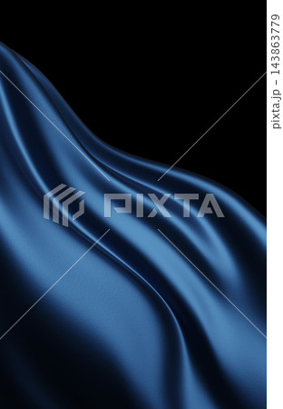 Luxury dark blue silk fabric waving isolated on black background with copy space 3D render 143863779