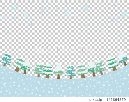 冬の雪景色の背景フレーム素材（雪の結晶、オーナメント） 143864879