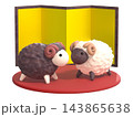 かわいい羊のオブジェの3DCG透過画像　屏風付き 143865638