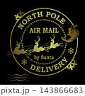 Merry Christmas. A gold round stamp with Santa Claus in a sleigh with reindeer 143866683