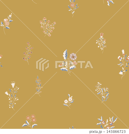 Mustard Scattered Floral Sprig Pattern 143866723