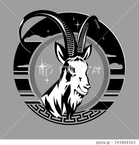 Chinese New Year 2027. Goat head design in a round frame Chinese New Year 2027. Goat head design in a round frame 143868163