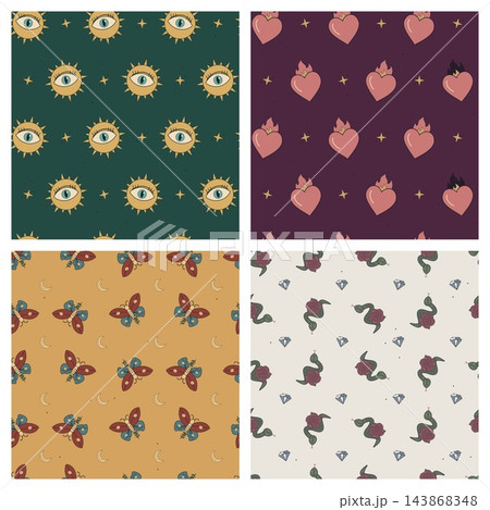 Tattoo flash seamless patterns set of 4 143868348