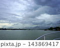 Vidyasagar Setu cable stayed bridge over Hooghly river under dramatic dark monsoon clouds in Kolkata 143869417