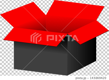 Open black cardboard box with red inside isolated on white background for delivery shipping concept Open black cardboard box with red inside isolated on white background for delivery shipping concept 143869420