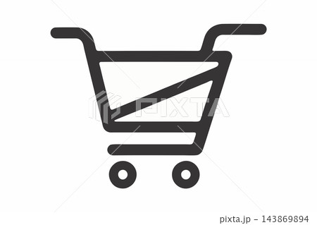 Minimalist Dark Grey Line Art Shopping Cart Vector Icon 143869894