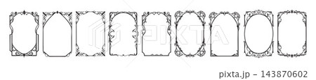 Frame set in vintage antique style, a rectangle border for a book cover with corner scroll elements. 143870602