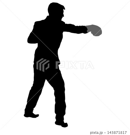 Male Boxer Wearing Boxing Gloves in Fighting Stance Silhouette Male Boxer Wearing Boxing Gloves in Fighting Stance Silhouette 143871817