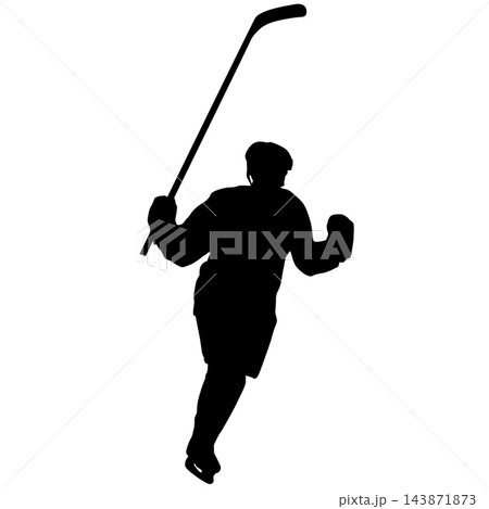 Ice Hockey Player Holding Stick and Puck Black Silhouette Ice Hockey Player Holding Stick and Puck Black Silhouette 143871873