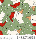 Christmas lights and funny angry goose in Santa hat seamless pattern. Vector Christmas background. 143871953