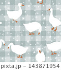 Seamless pattern with cute cartoon goose on gingham. Merry Christmas checkered background. Vector illustration. 143871954