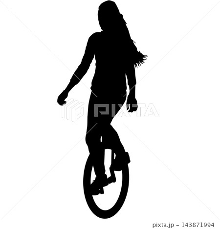 Female Circus Performer Riding a Single Wheel Unicycle Black Silhouette Female Circus Performer Riding a Single Wheel Unicycle Black Silhouette 143871994