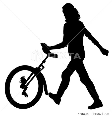 Female Circus Performer Riding a Single Wheel Unicycle Black Silhouette Female Circus Performer Riding a Single Wheel Unicycle Black Silhouette 143871996