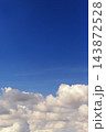 Bright Blue Sky With Fluffy White Clouds Over Clear Horizon, Calm Atmospheric Background 143872528