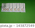 A stack of one hundreddollar bills against a green background, arranged to form the number one million, symbolizing cash and wealth 143872549