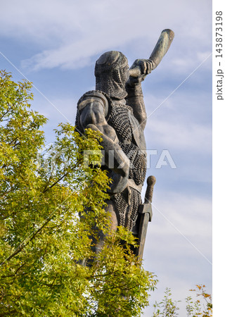Trumpeter Warrior monumental sculpture located near the Didgori Battle Memorial in Georgia 143873198