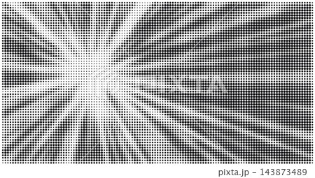 Halftone dotted radial sunburst background. Abstract bursting light rays pattern with fading dot effect. 143873489