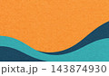 Textured orange paper background with dark teal and light turquoise wavy lines and waves, copy space for banner, presentation 143874930