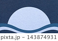 Navy textured paper background with light blue semicircle for copy space and cobalt blue waves for banner, presentation 143874931