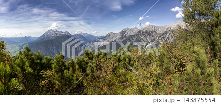 Panoramic mountain view, Loferer Steinberge, Leoganger Steinberge, in Tyrol, Austria Panoramic mountain view, Loferer Steinberge, Leoganger Steinberge, in Tyrol, Austria 143875554