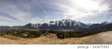 Panoramic landscape view, Kranzberg mountain, Bavaria, Germany 143875563