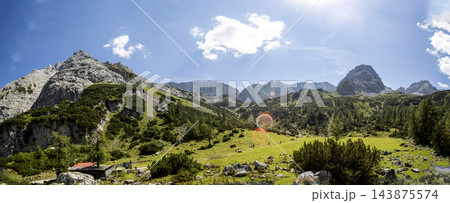Panoramic landscape view, Coburger hut, Tyrol, Austria Panoramic landscape view, Coburger hut, Tyrol, Austria 143875574