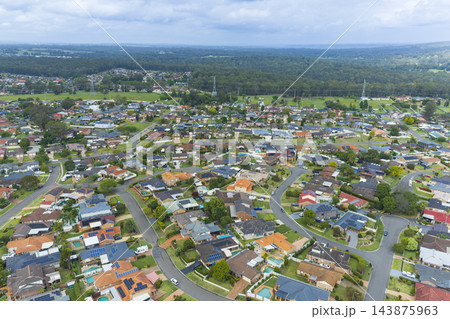 Aerial view of residential housing in the suburb of Glenmore Park Aerial view of residential housing in the suburb of Glenmore Park 143875963