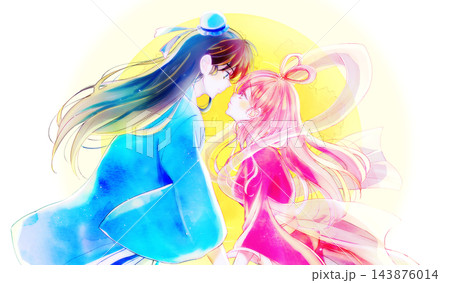 向かい合う男女　中華ファンタジー風　月 143876014