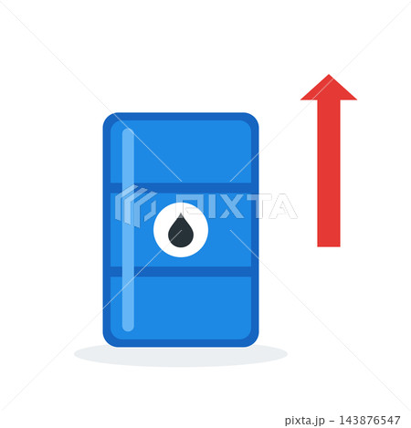 Blue oil barrel with red up arrow, crude oil price rise concept Blue oil barrel with red up arrow, crude oil price rise concept 143876547