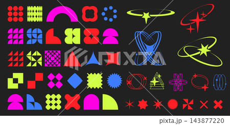 Y2K geometric shapes and stars elements. Y2K geometric shapes and stars elements. 143877220
