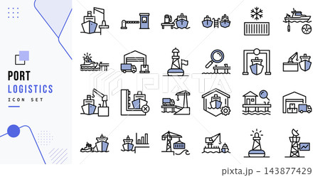 Port logistics icon set for maritime cargo shipping 143877429