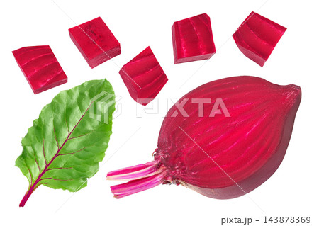 beetroot diced isolated on white background with full depth of field. Top view. Flat lay beetroot diced isolated on white background with full depth of field. Top view. Flat lay 143878369