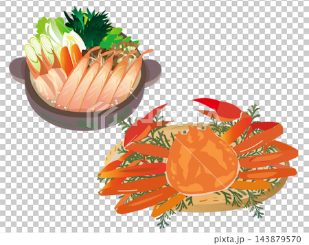 奢華螃蟹火鍋及整蟹插圖 / 冬季佳餚,新年慶祝,火鍋菜 奢華螃蟹火鍋及整蟹插圖 / 冬季佳餚,新年慶祝,火鍋菜 143879570
