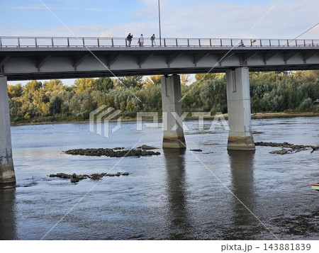 Warsaw, Poland - October 5, 2026: Pedestrians Crossing Bridge Above Vistula River in Warsaw 143881839