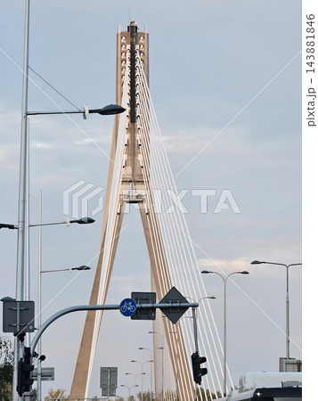 Warsaw, Poland - October 5, 2026: Close Vertical View of Swietokrzyski Bridge Pylon in Warsaw 143881846