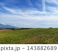 北海道上富良野町・丘陵を走る直線道路とアップダウンの絶景風景 143882689