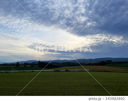 北海道上富良野町・丘陵を走る直線道路とアップダウンの絶景風景 北海道上富良野町・丘陵を走る直線道路とアップダウンの絶景風景 143882692