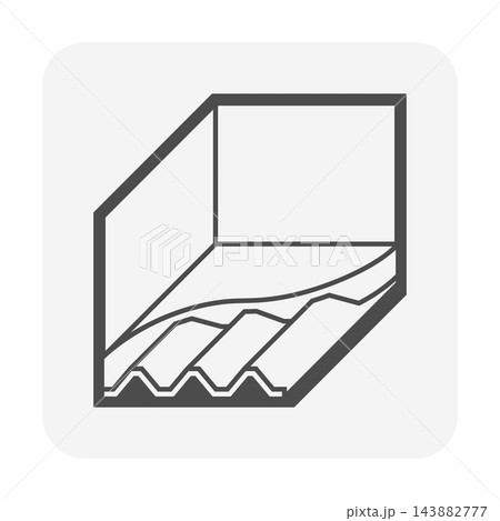 Black outline composite concrete slab icon with corrugated metal deck in cutaway perspective 143882777