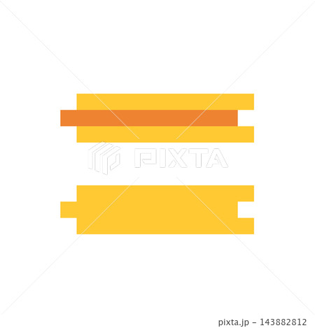 Yellow and orange tongue and groove wood flooring cross section icon with interlocking edges 143882812