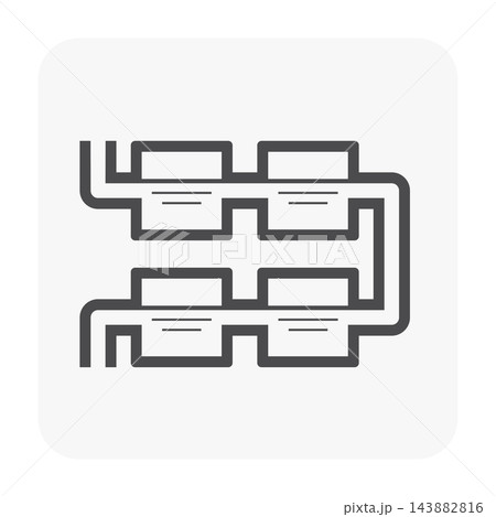 Black outline six basin water treatment flow icon with paired rows and connecting pipes Black outline six basin water treatment flow icon with paired rows and connecting pipes 143882816